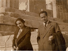 Helen Pascalidou engaged to George Zongolopoulos in Acropolis, Athens, 1936