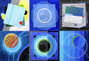 Σουβέρ με 6 ζωγραφικά έργα σε πλεξιγκλάς - μπλε παστέλ, Διαστάσεις κάθε σουβέρ: 9x9x0,3 εκ., Διαστάσεις θήκης: 10x10x3,5 εκ. | Κωδικός: SVR-01